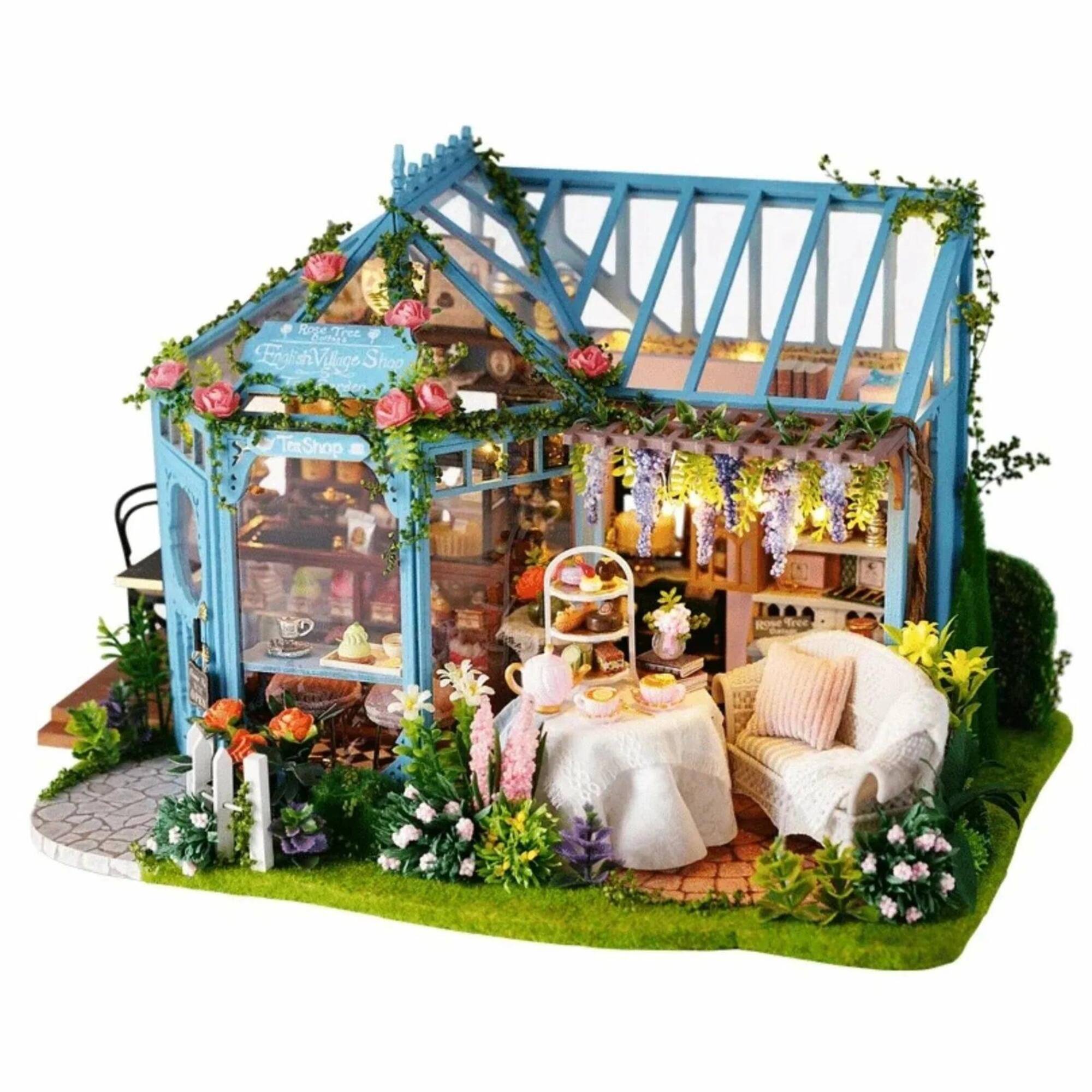 Wizardi Miniature Roombox: Rose Garden Tea House Dollhouse Kit